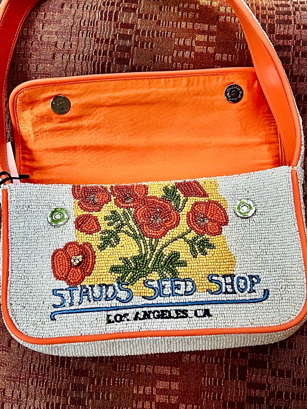 NWT Staud Beaded Tommy Shoulder Bag California Poppy 🌟Rare🌟 - Picture 9 of 16